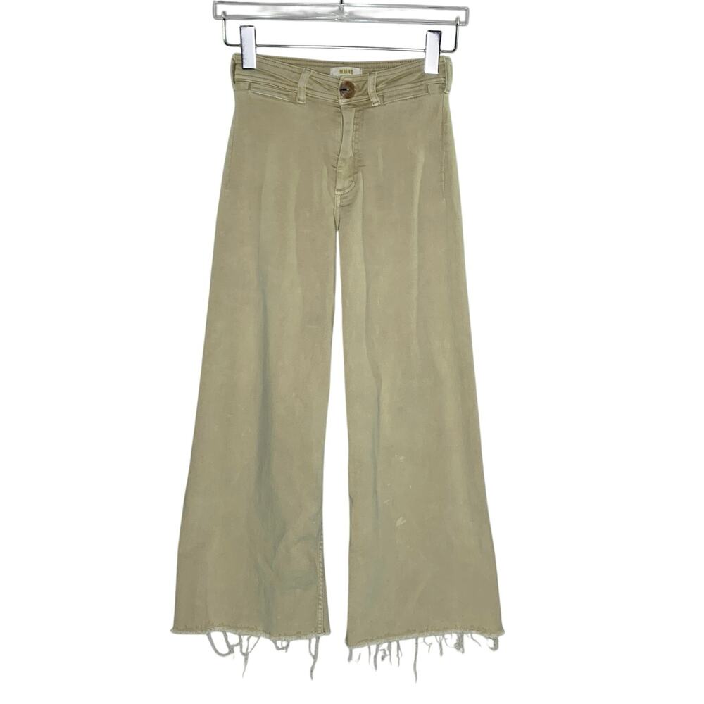 Anthropologie Maeve Ettie High Rise Crop Pants Jeans 25 Raw Hem Khaki